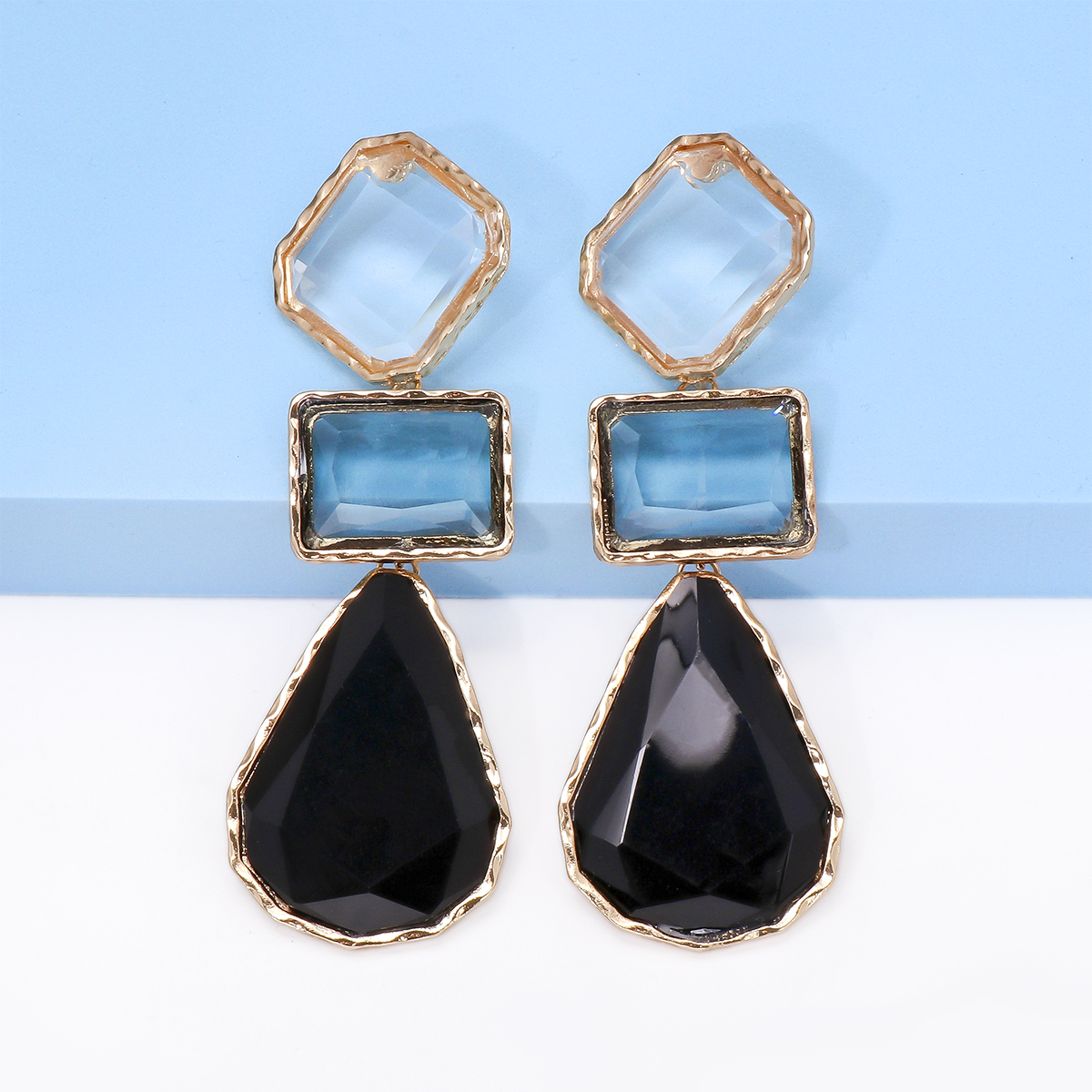 Exaggerated Water Droplets Rhombus Rectangle Alloy Inlay Resin Women's Drop Earrings display picture 14