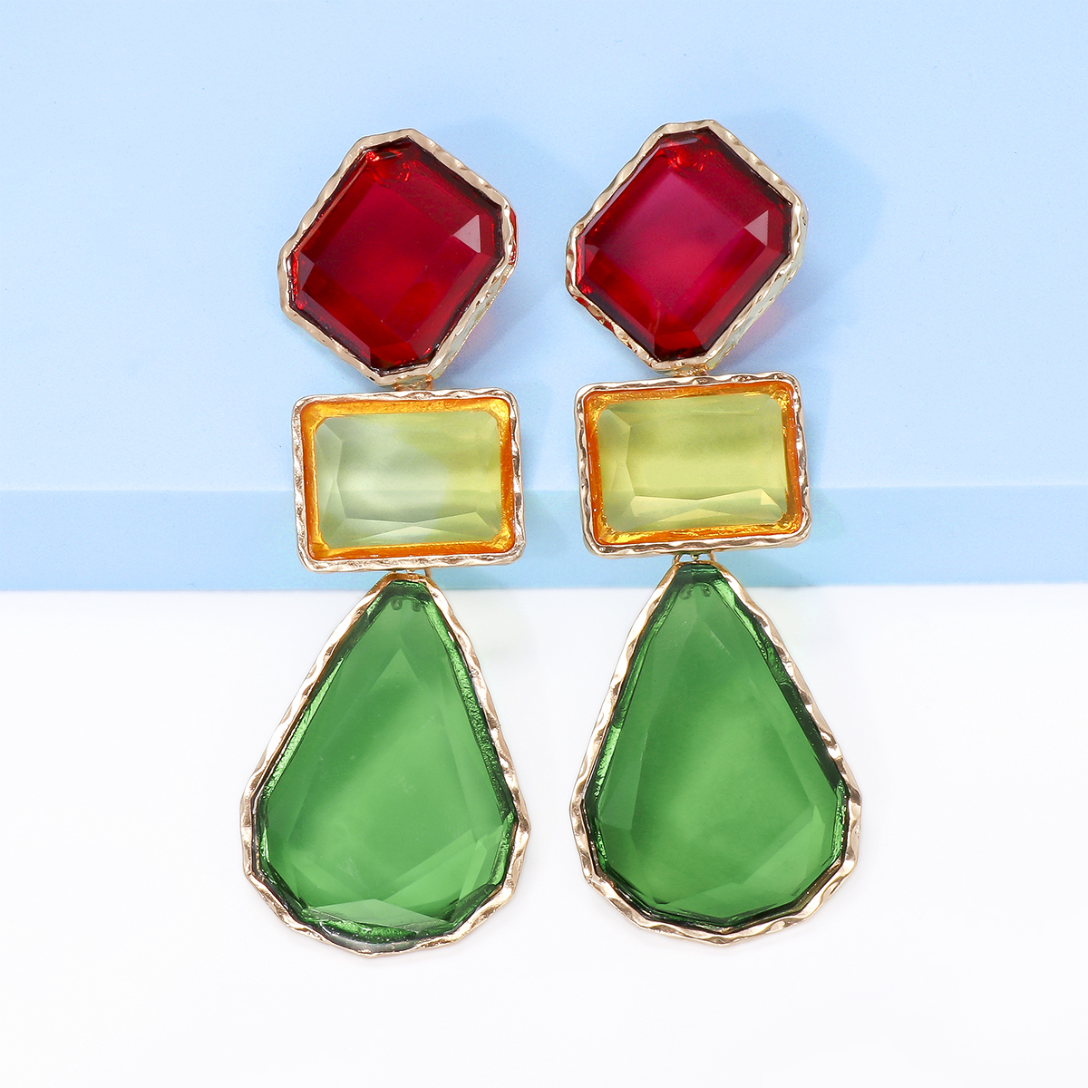 Exaggerated Water Droplets Rhombus Rectangle Alloy Inlay Resin Women's Drop Earrings display picture 11