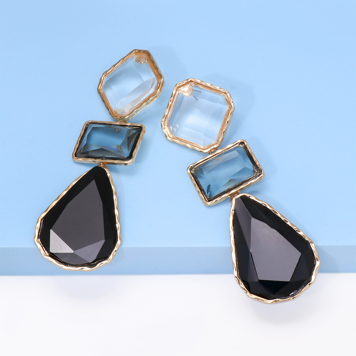 Exaggerated Water Droplets Rhombus Rectangle Alloy Inlay Resin Women's Drop Earrings display picture 10