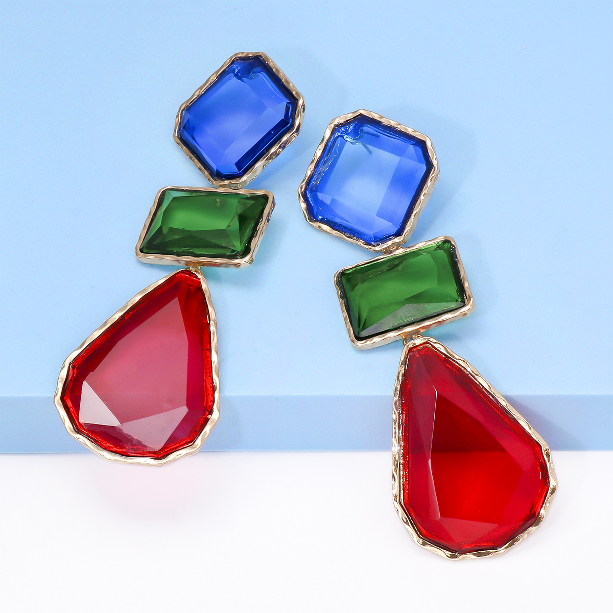 Exaggerated Water Droplets Rhombus Rectangle Alloy Inlay Resin Women's Drop Earrings display picture 18