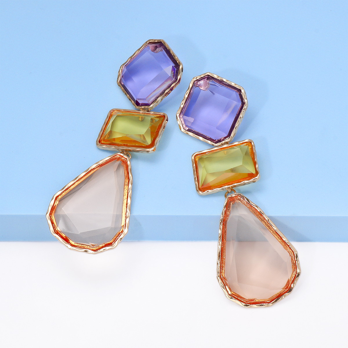 Exaggerated Water Droplets Rhombus Rectangle Alloy Inlay Resin Women's Drop Earrings display picture 16