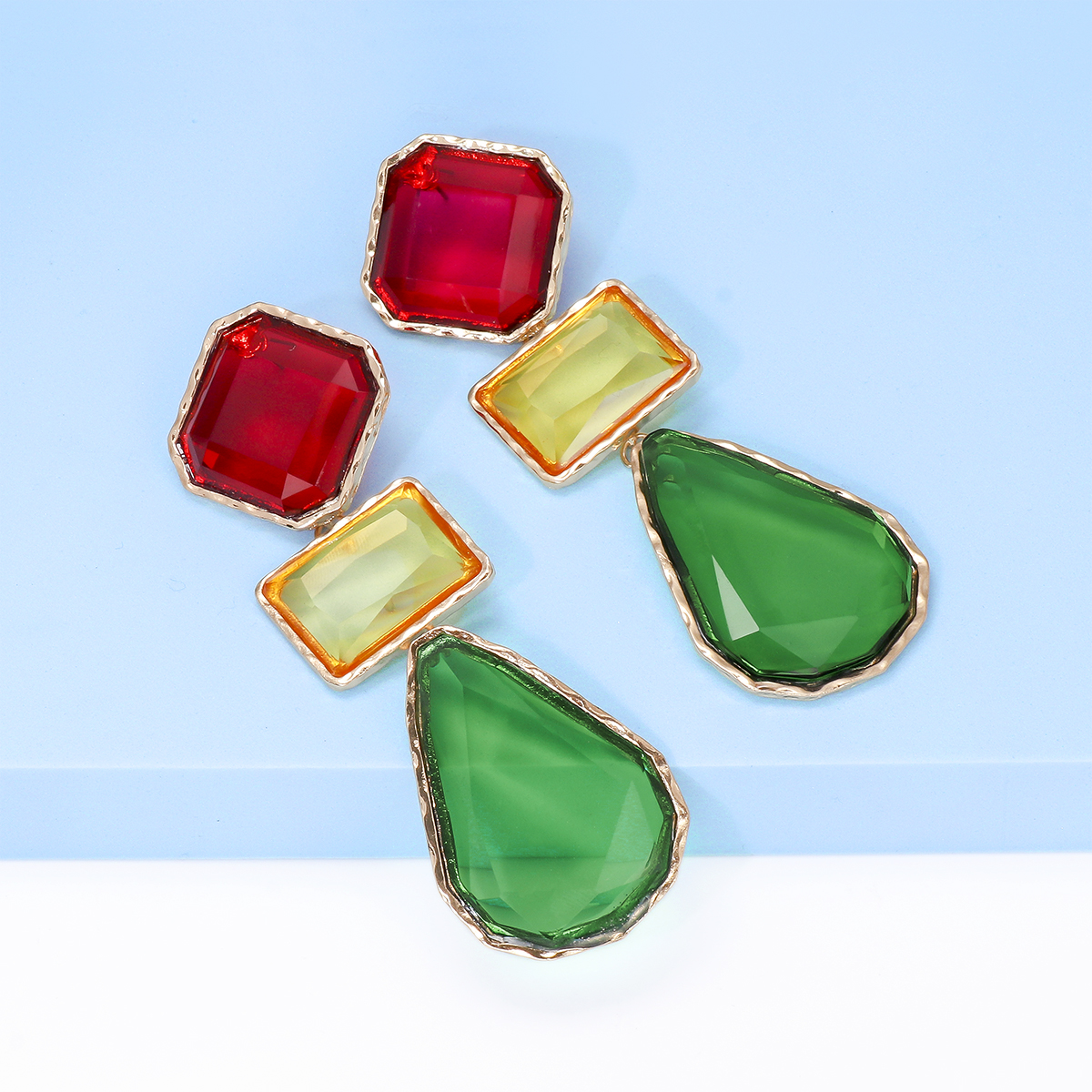 Exaggerated Water Droplets Rhombus Rectangle Alloy Inlay Resin Women's Drop Earrings display picture 19