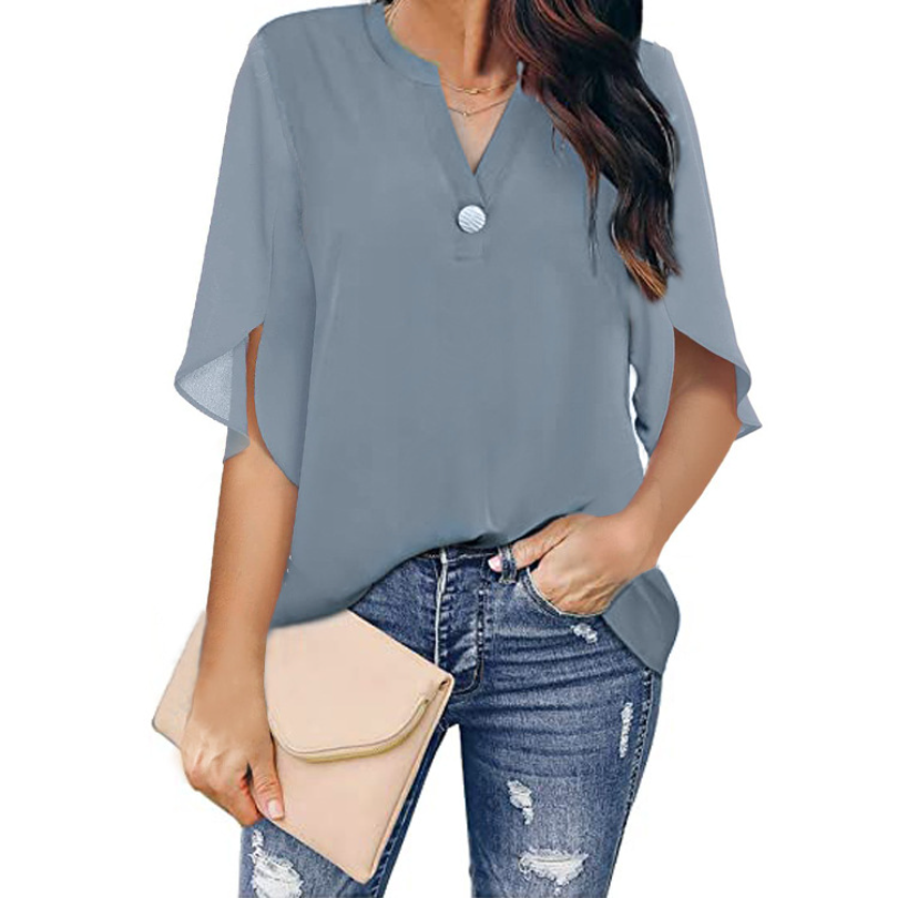 Women's Blouse Half Sleeve T-shirts Button Casual Basic Simple Style Solid Color display picture 5
