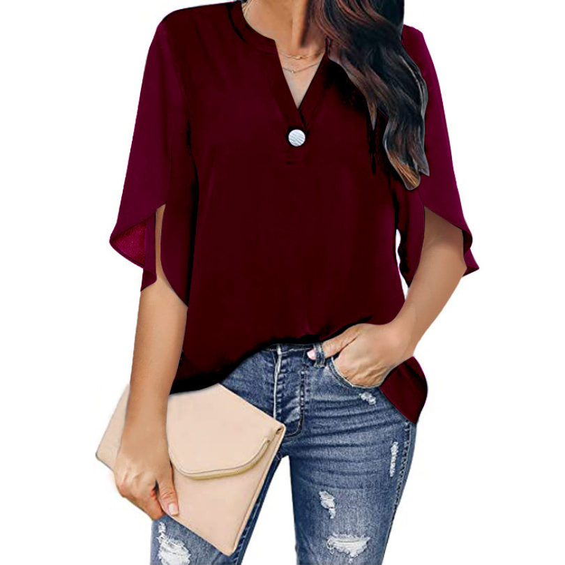 Women's Blouse Half Sleeve T-shirts Button Casual Basic Simple Style Solid Color display picture 4