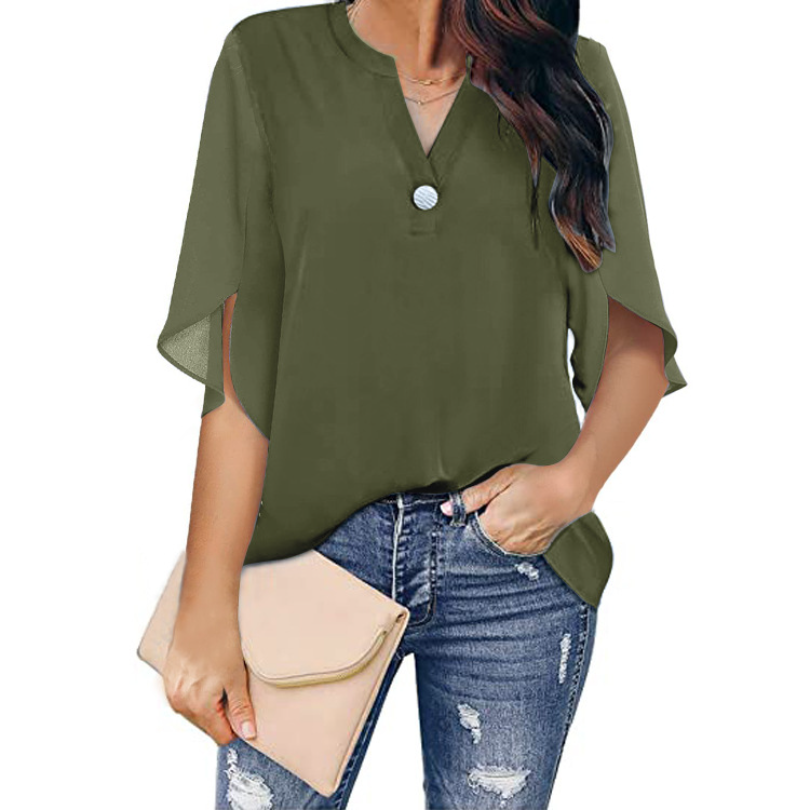 Women's Blouse Half Sleeve T-shirts Button Casual Basic Simple Style Solid Color display picture 7