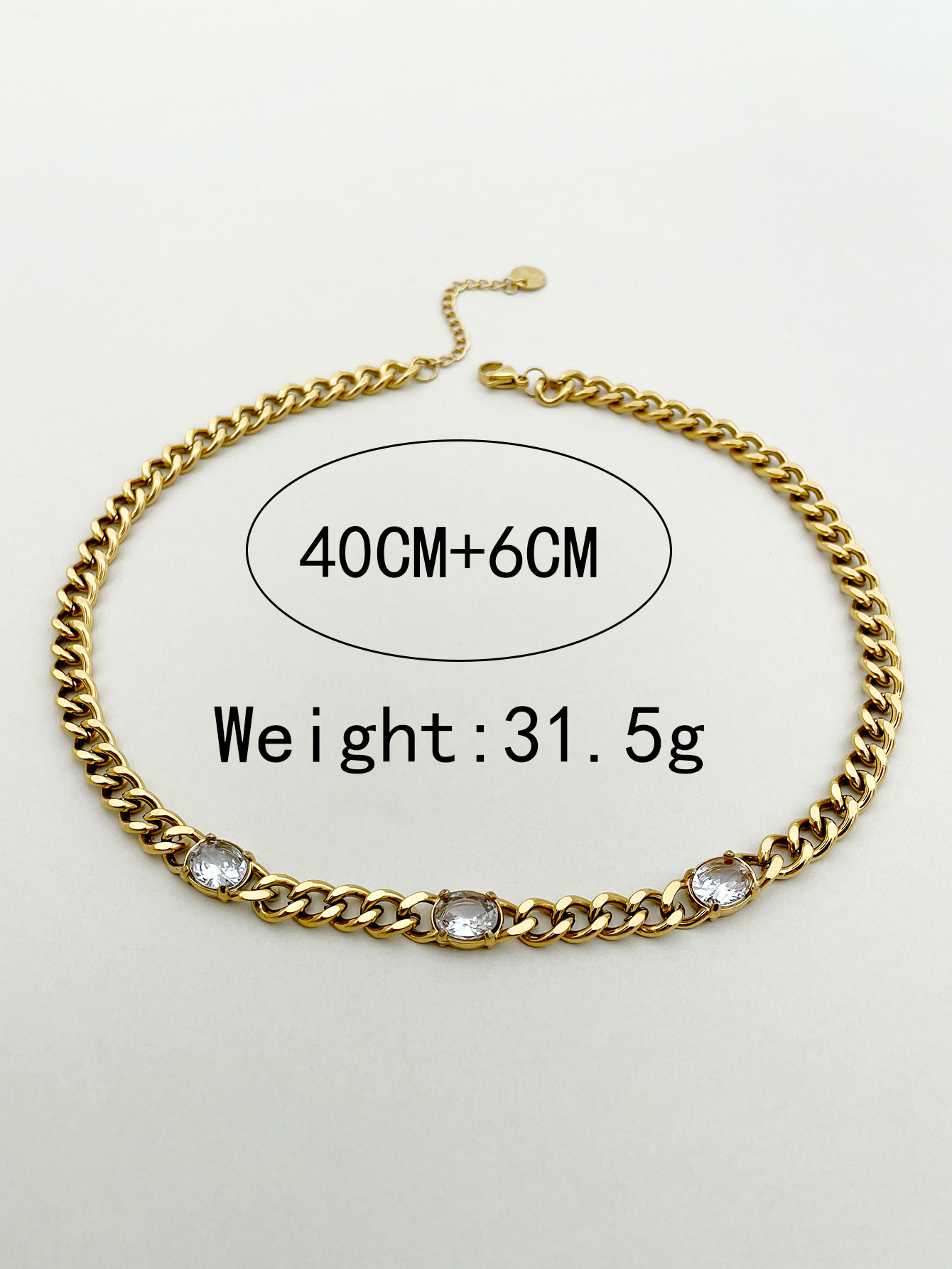 304 Stainless Steel 14K Gold Plated Simple Style Streetwear Polishing Plating Inlay Oval Zircon Necklace display picture 3