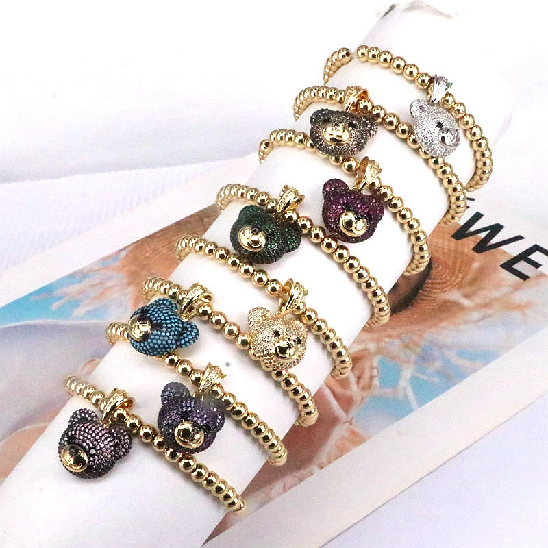 Elegant Hip-hop Simple Style Bear Copper Plating Inlay Zircon Gold Plated Bracelets display picture 1