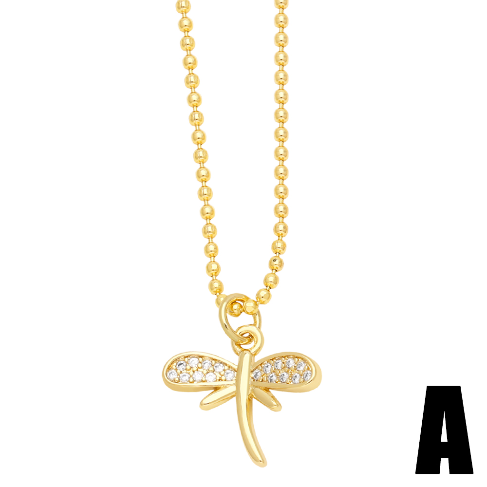 Artistic Devil's Eye Leaves Dragonfly Stainless Steel Copper Plating Inlay Zircon 18k Gold Plated Pendant Necklace display picture 3