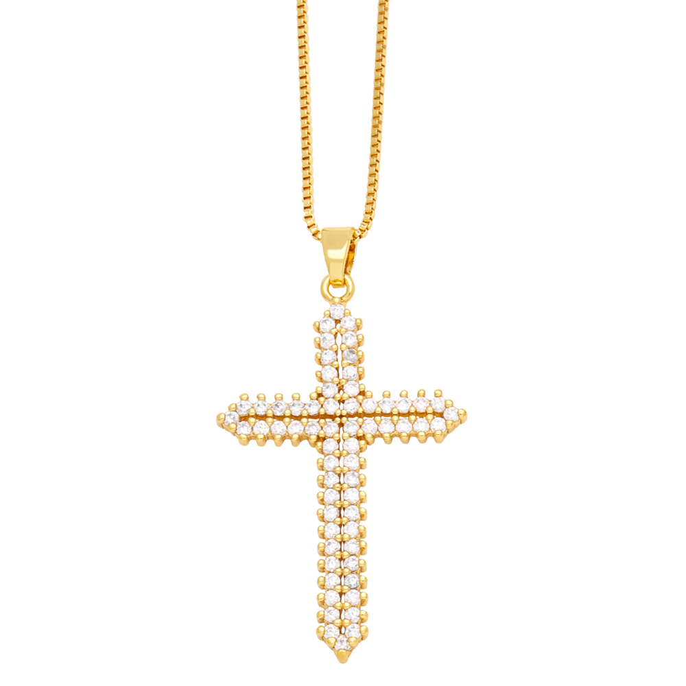 Hip-hop Punk Cross Stainless Steel Copper Plating Inlay Zircon 18k Gold Plated Pendant Necklace display picture 3