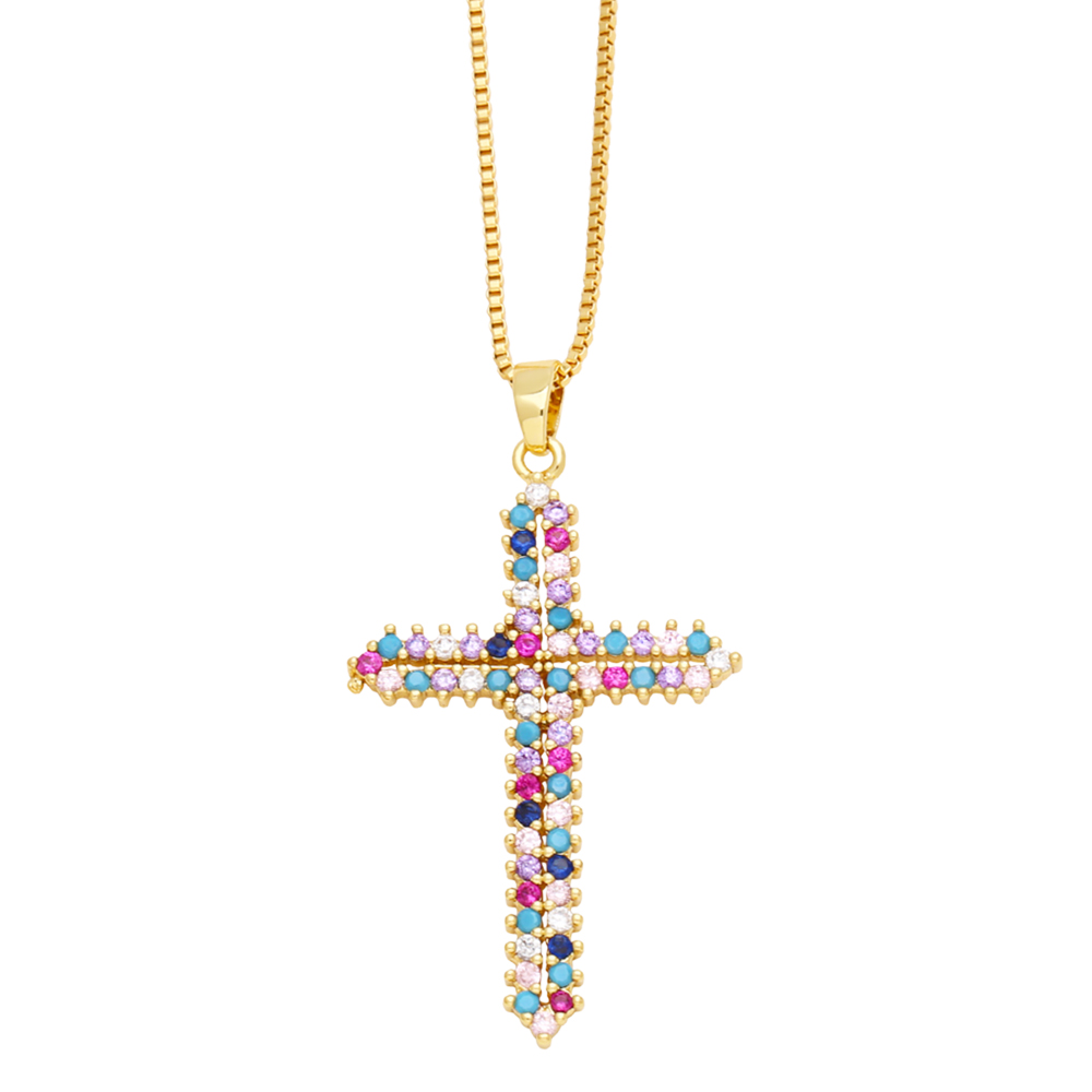 Hip-hop Punk Cross Stainless Steel Copper Plating Inlay Zircon 18k Gold Plated Pendant Necklace display picture 4