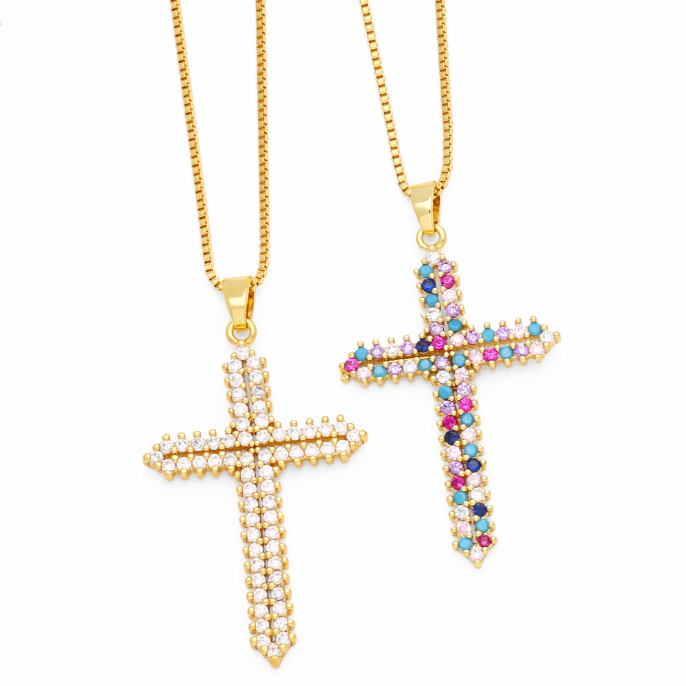 Hip-hop Punk Cross Stainless Steel Copper Plating Inlay Zircon 18k Gold Plated Pendant Necklace display picture 2