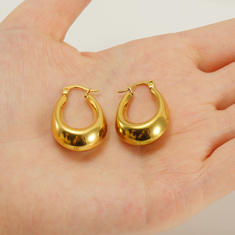 1 Pair Retro Solid Color Plating 304 Stainless Steel 18K Gold Plated Earrings display picture 2