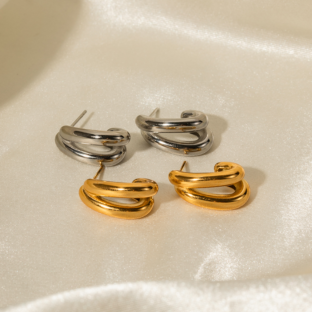 1 Pair Simple Style C Shape Plating Stainless Steel 18k Gold Plated Ear Studs display picture 3