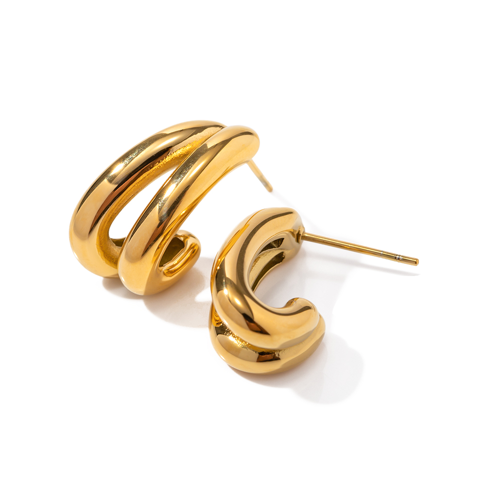 1 Pair Simple Style C Shape Plating Stainless Steel 18k Gold Plated Ear Studs display picture 7