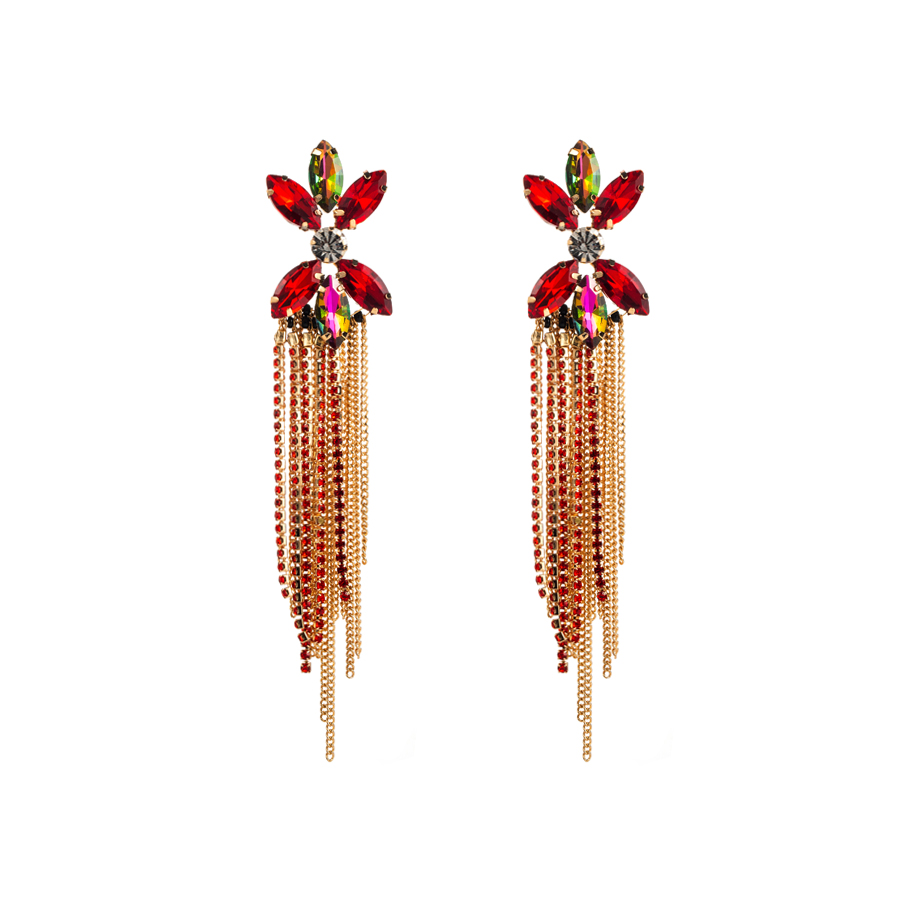 1 Pair Luxurious Tassel Inlay Alloy Rhinestones Gold Plated Drop Earrings display picture 8