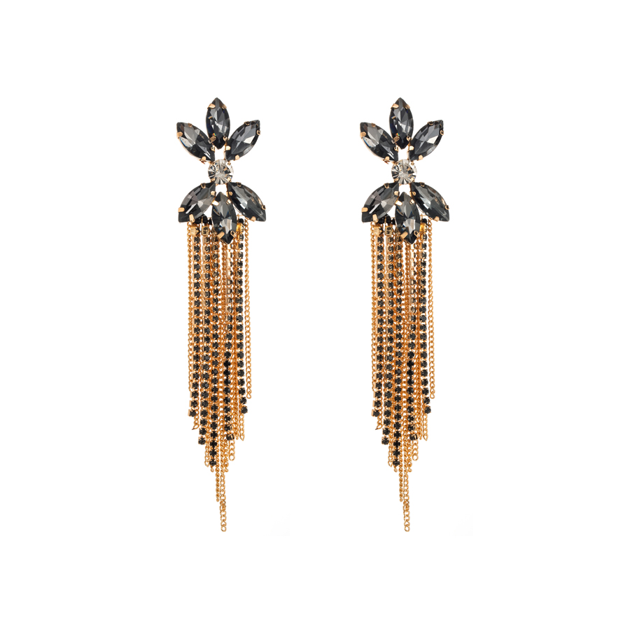1 Pair Luxurious Tassel Inlay Alloy Rhinestones Gold Plated Drop Earrings display picture 6