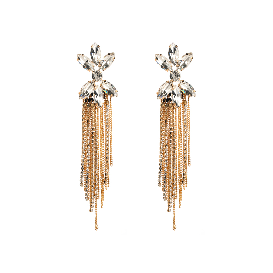 1 Pair Luxurious Tassel Inlay Alloy Rhinestones Gold Plated Drop Earrings display picture 7
