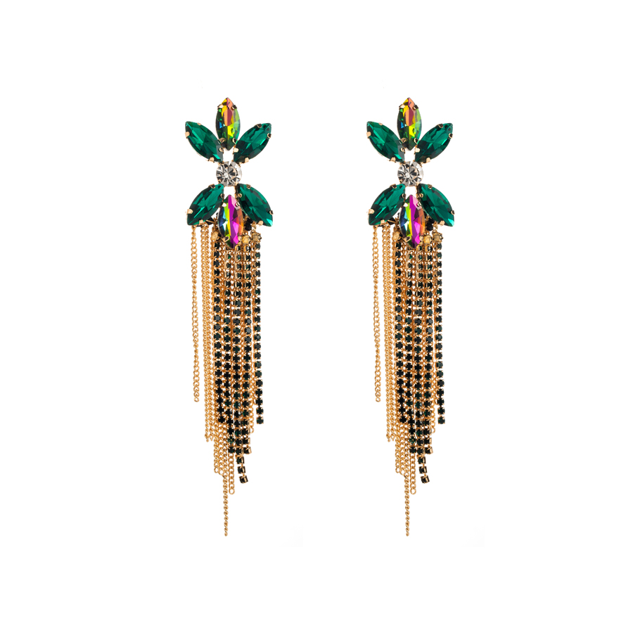 1 Pair Luxurious Tassel Inlay Alloy Rhinestones Gold Plated Drop Earrings display picture 5