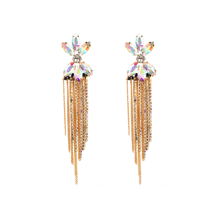 1 Pair Luxurious Tassel Inlay Alloy Rhinestones Gold Plated Drop Earrings display picture 3