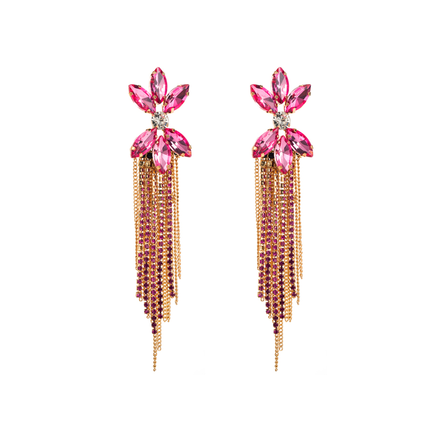 1 Pair Luxurious Tassel Inlay Alloy Rhinestones Gold Plated Drop Earrings display picture 4