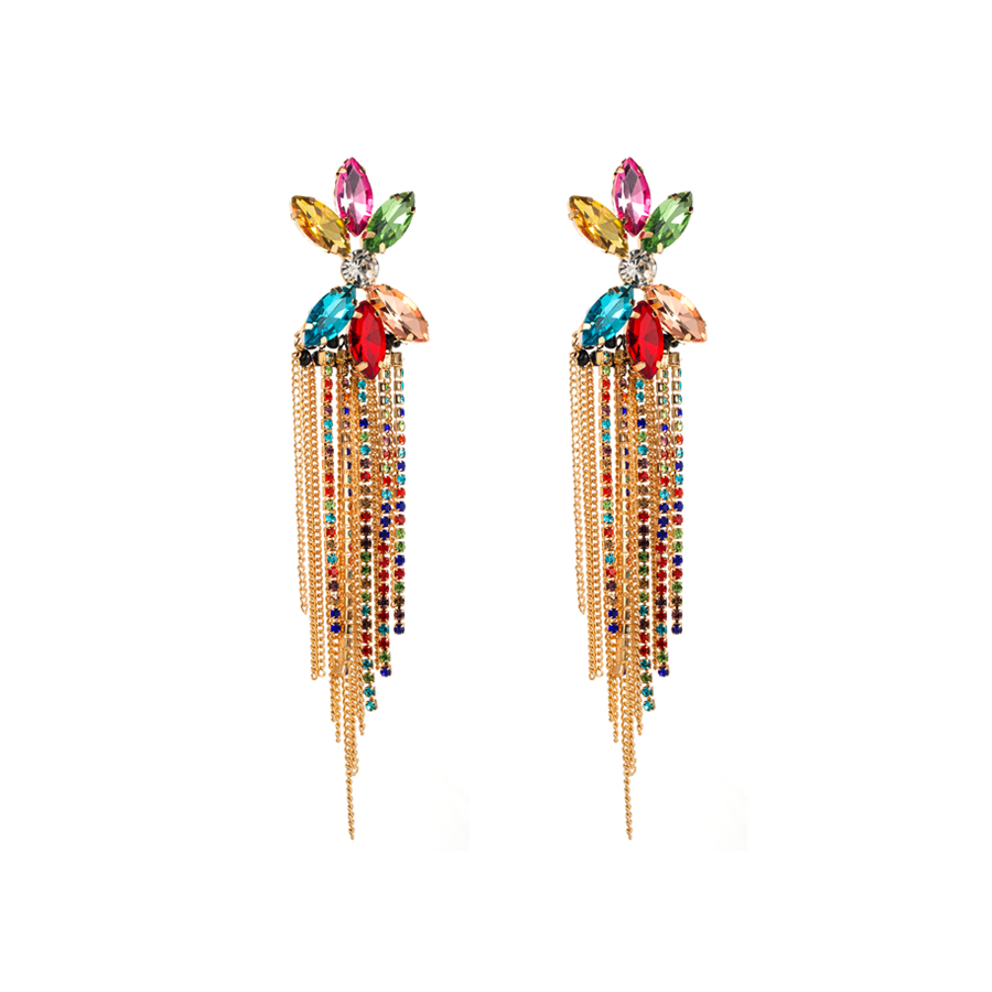 1 Pair Luxurious Tassel Inlay Alloy Rhinestones Gold Plated Drop Earrings display picture 2