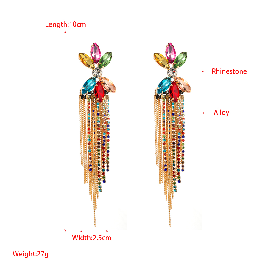 1 Pair Luxurious Tassel Inlay Alloy Rhinestones Gold Plated Drop Earrings display picture 1