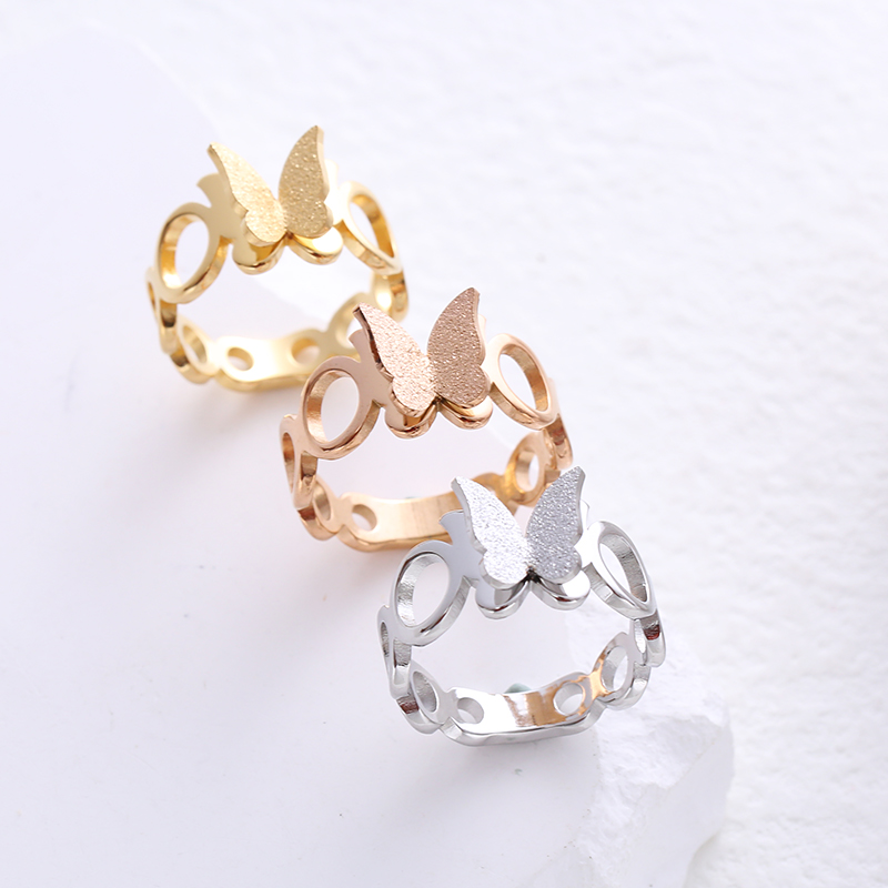 Simple Style Butterfly Stainless Steel Plating Inlay Rhinestones 24k Gold Plated Rings display picture 3
