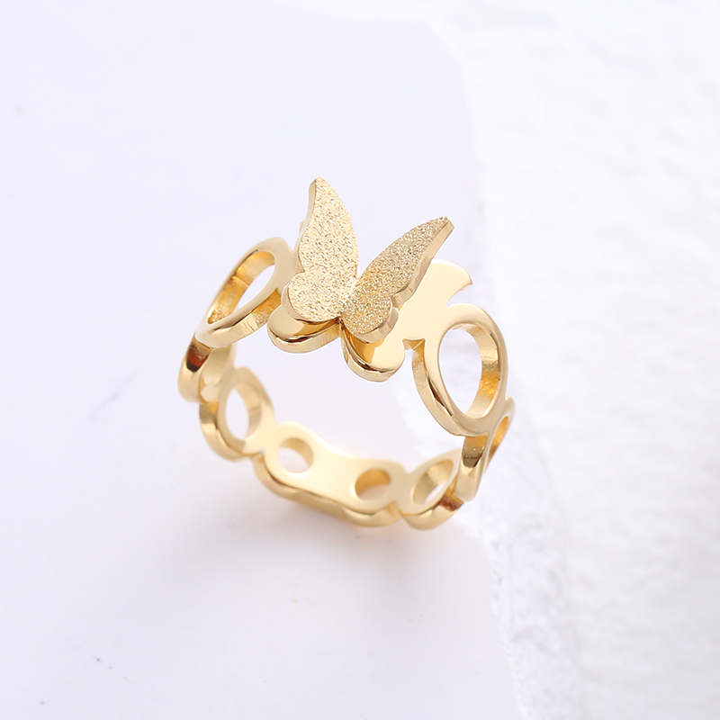 Simple Style Butterfly Stainless Steel Plating Inlay Rhinestones 24k Gold Plated Rings display picture 4