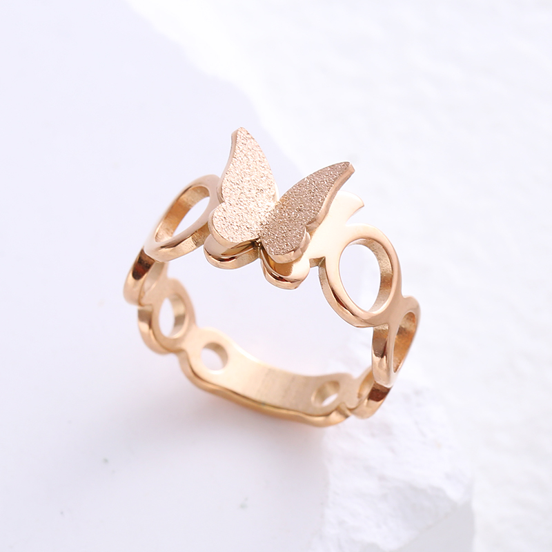 Simple Style Butterfly Stainless Steel Plating Inlay Rhinestones 24k Gold Plated Rings display picture 5