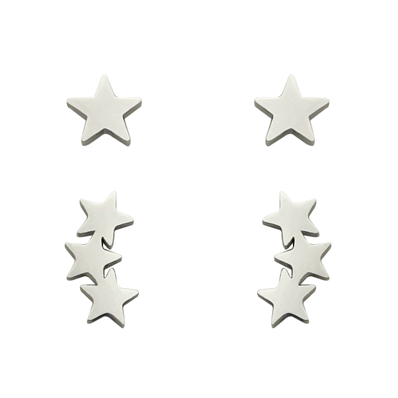 2 Pairs Cute Simple Style Star Polishing 304 Stainless Steel Ear Studs display picture 4