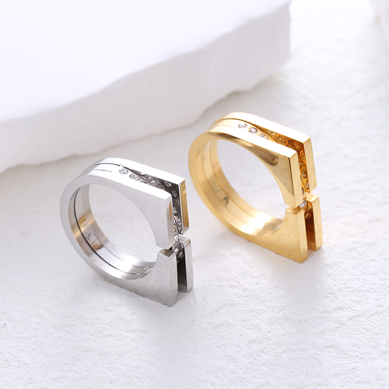 304 Stainless Steel 18K Gold Plated Simple Style Commute Plating Inlay Solid Color Rhinestones Rings display picture 2