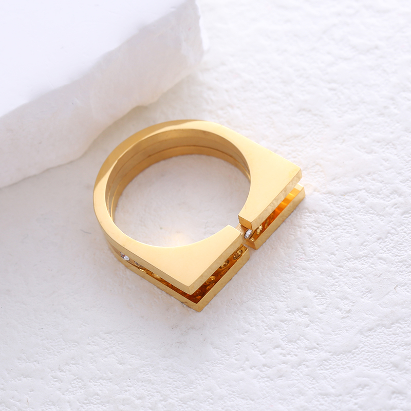 304 Stainless Steel 18K Gold Plated Simple Style Commute Plating Inlay Solid Color Rhinestones Rings display picture 6