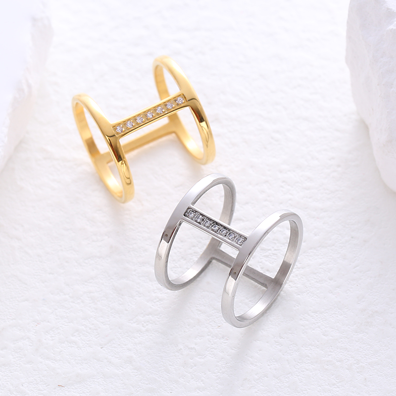 304 Stainless Steel 18K Gold Plated Simple Style Plating Solid Color Artificial Rhinestones Rings display picture 1