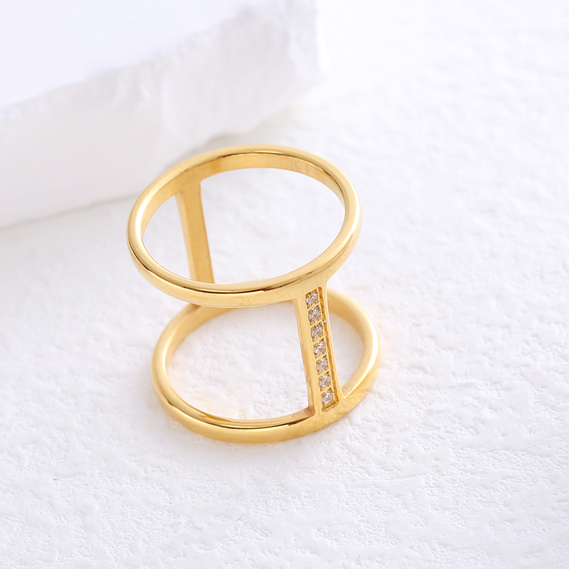 304 Stainless Steel 18K Gold Plated Simple Style Plating Solid Color Artificial Rhinestones Rings display picture 6