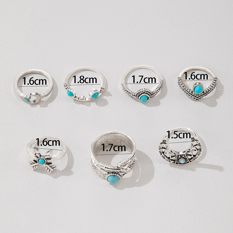 Retro Moon Alloy Inlay Turquoise Unisex Rings display picture 1