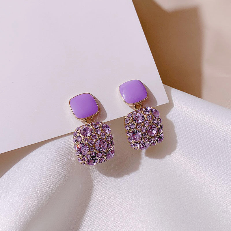 1 Pair Simple Style Square Plating Inlay Alloy Rhinestones Gold Plated Drop Earrings display picture 3