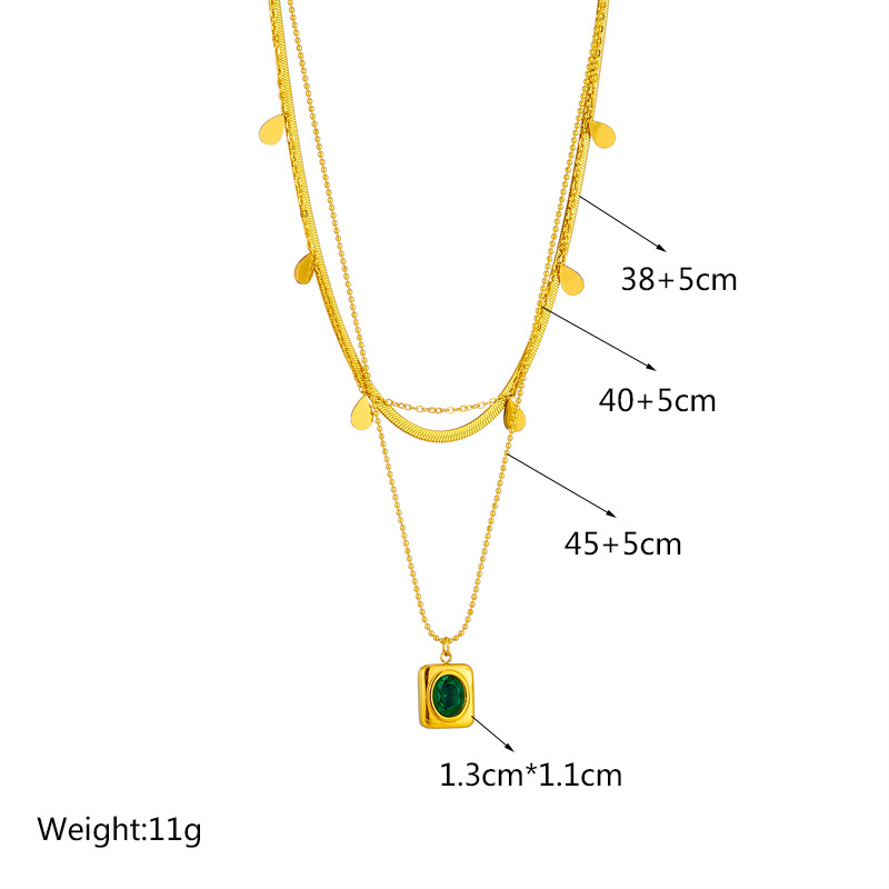 Vintage Style Rectangle Titanium Steel Plating Inlay Glass Stone 18k Gold Plated Layered Necklaces display picture 5