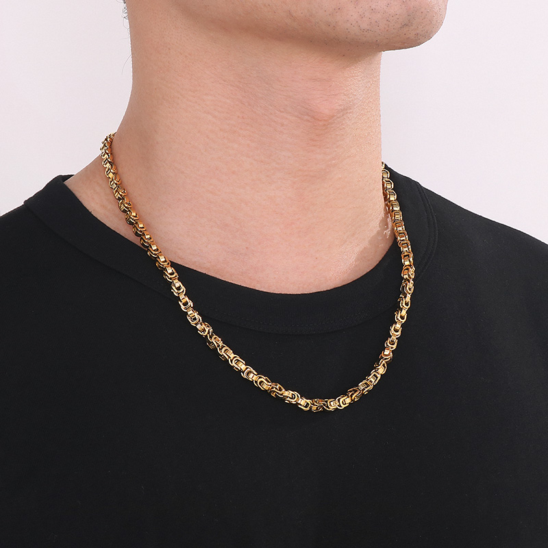 Hip-Hop Rock Solid Color Titanium Steel Patchwork 18K Gold Plated Men'S Necklace display picture 2