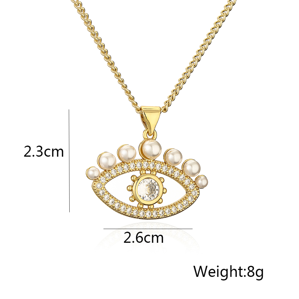 Streetwear Devil's Eye Copper Plating Inlay Artificial Pearls Zircon 18k Gold Plated Pendant Necklace display picture 1