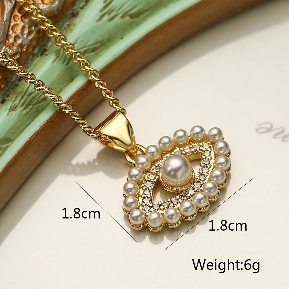 Streetwear Devil's Eye Copper Plating Inlay Artificial Pearls Zircon 18k Gold Plated Pendant Necklace display picture 2