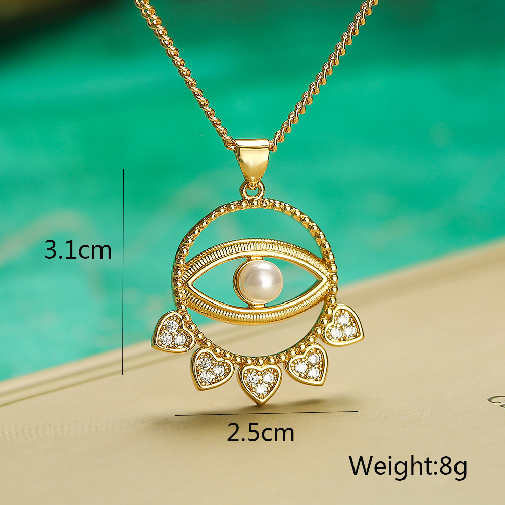 Streetwear Devil's Eye Copper Plating Inlay Artificial Pearls Zircon 18k Gold Plated Pendant Necklace display picture 3