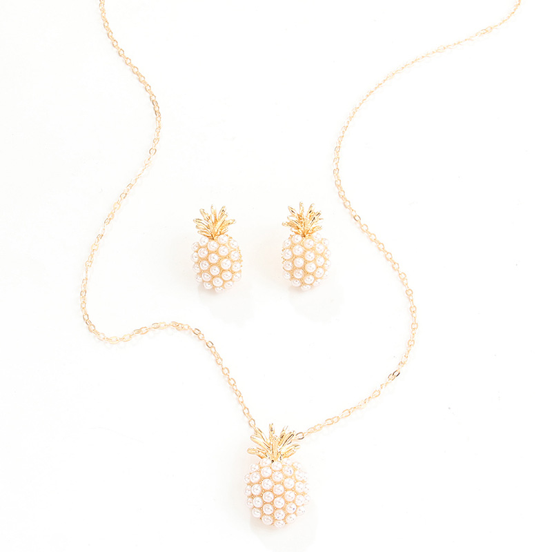 Simple Style Pineapple Gold Plated Pearl Alloy Wholesale Earrings Necklace display picture 5