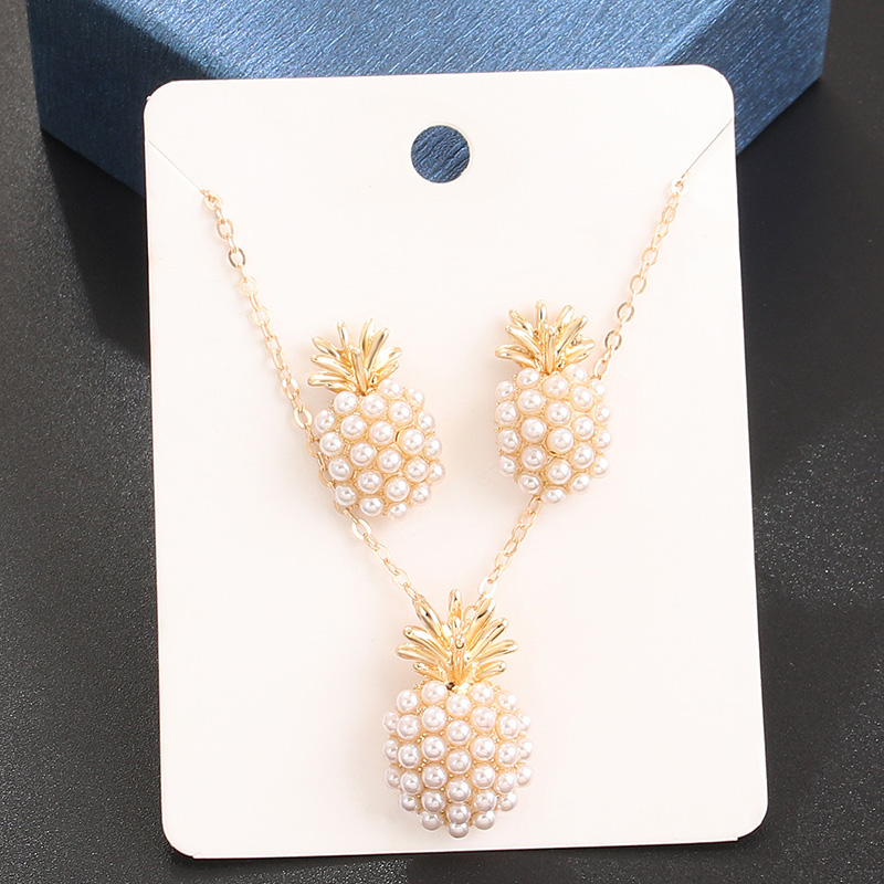 Simple Style Pineapple Gold Plated Pearl Alloy Wholesale Earrings Necklace display picture 2