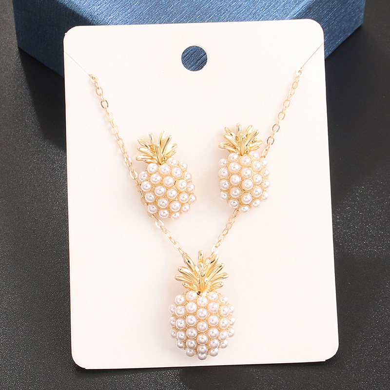 Simple Style Pineapple Gold Plated Pearl Alloy Wholesale Earrings Necklace display picture 3