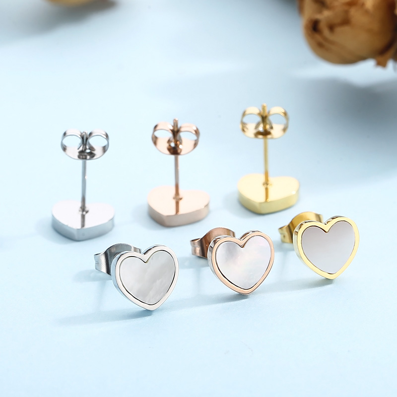 Titanium Steel 18K Gold Plated Rose Gold Plated Vacation Plating Inlay Heart Shape Shell Bracelets Earrings Necklace display picture 17