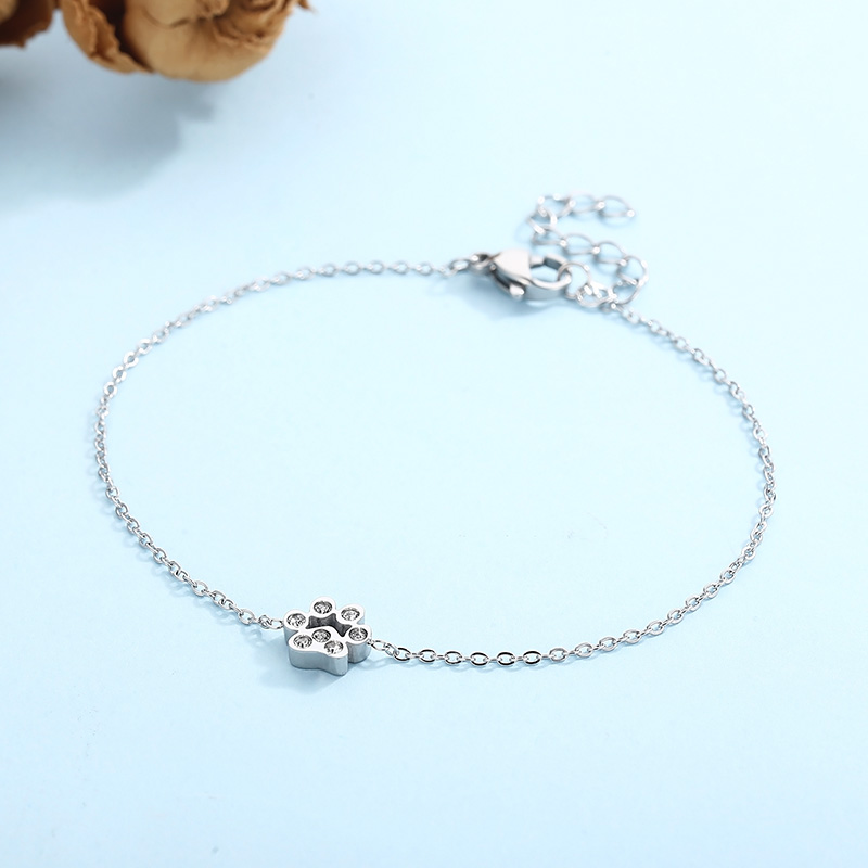 Titanium Steel 18K Gold Plated Cute Plating Inlay Paw Print Artificial Diamond Bracelets Earrings Necklace display picture 3
