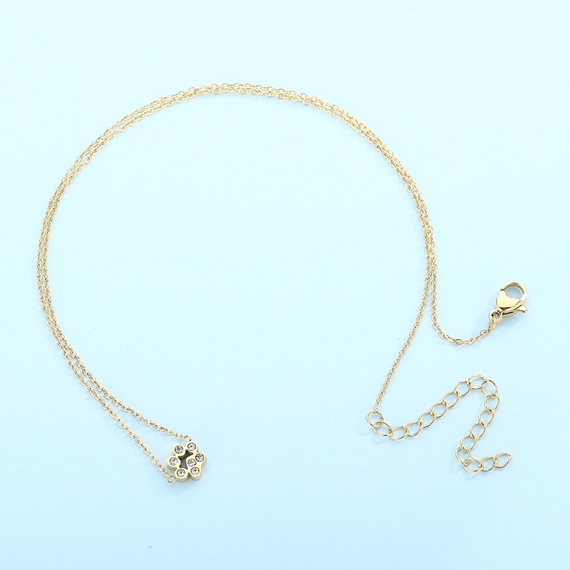 Titan Stahl 18 Karat Vergoldet Süß Überzug Inlay Pfotenabdruck Künstlicher Diamant Armbänder Ohrringe Halskette display picture 1