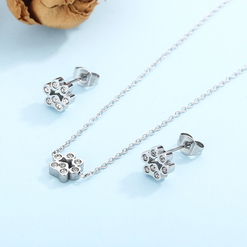 Acero Titanio Chapados en oro de 18k Lindo Enchapado Embutido Huella Diamante Artificial Pulsera Aretes Collar display picture 4