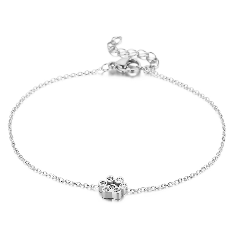 Titan Stahl 18 Karat Vergoldet Süß Überzug Inlay Pfotenabdruck Künstlicher Diamant Armbänder Ohrringe Halskette display picture 6