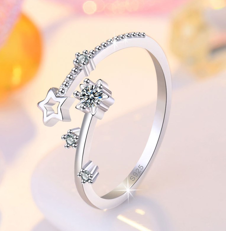 Elegant Lady Simple Style Star Copper Plating Inlay Zircon Open Ring display picture 3